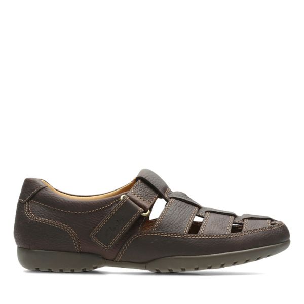 Clarks Mens Recline Open Sandals Mahogany Leather | CA-3621058